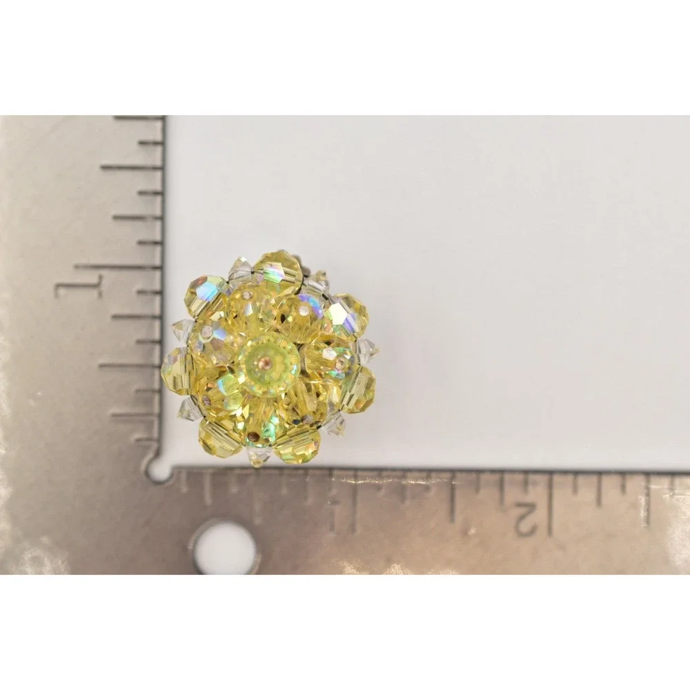 Laguna Vintage Clip On Crystal Earrings Yellow AB Cluster Signed Glam 1950s A24